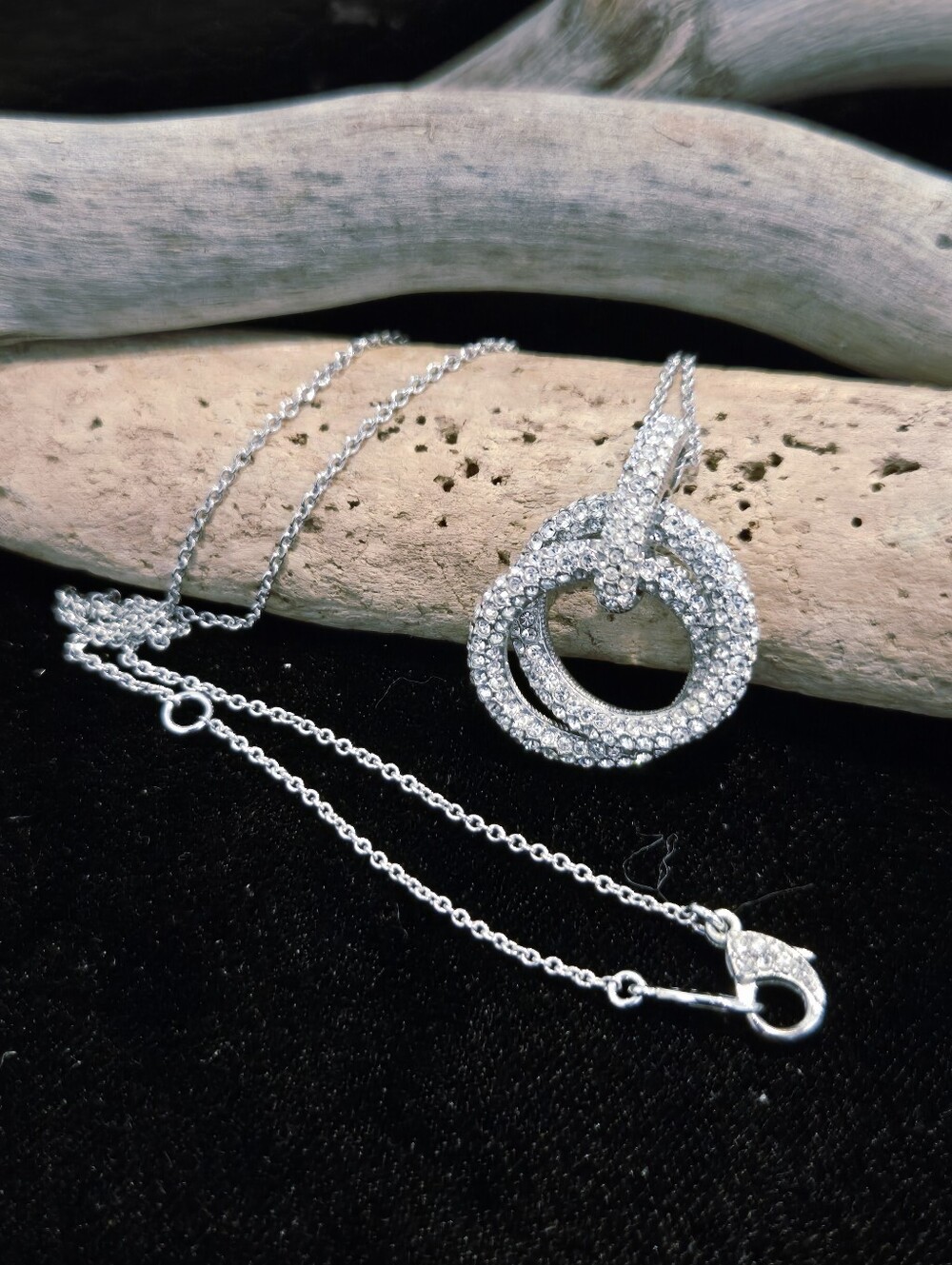 Nardi Silver Tone Pave Double Circle Pendant Necklace - Women Jewelry
